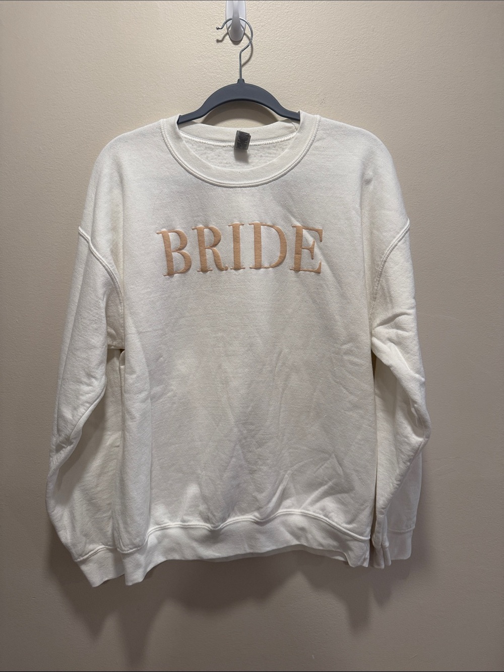 Gildan Cream Sweatshirt with Gold 'BRIDE' Embroidery